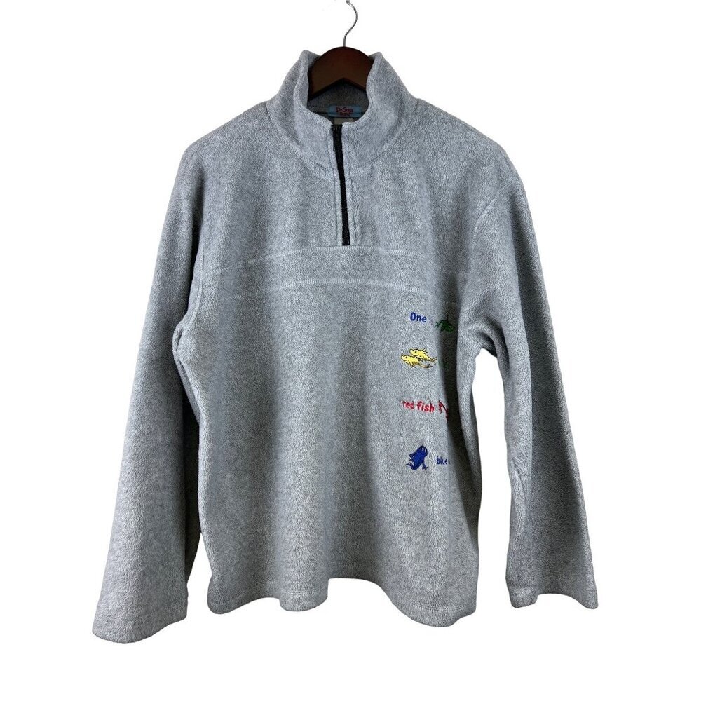 Dr. Seuss Sweater Fish One Two Three Grey Fleece 1/4 Zip Grey Teacher Men's